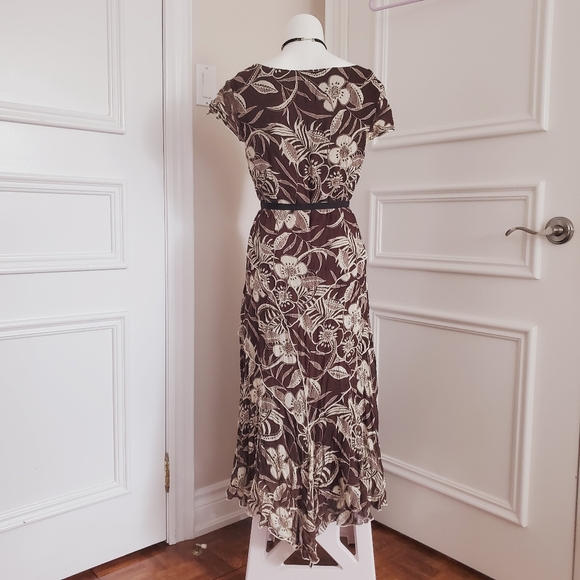 Vintage 80's Crepe Floral Short Sleeved Maxi Dress By Linea Domani Italy - Picture 6 of 16